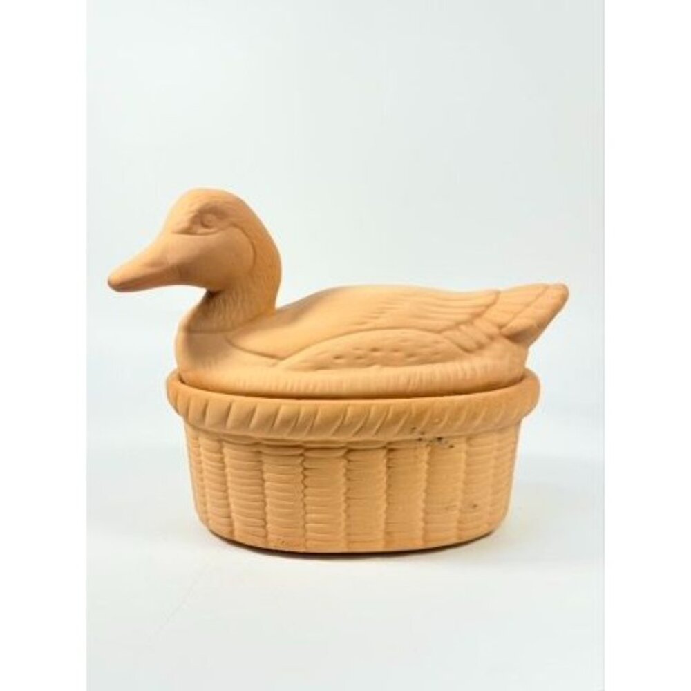Lidded Casserole Duck on Nest Terra Cotta Baking Dish Vintage Kitchen Decor Clay - Picture 2 of 15